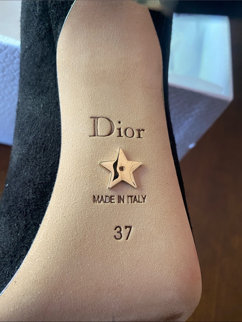 Dior Black Suede Pointed-Toe Stiletto Heels with Gold Heel - Picture 11 of 15